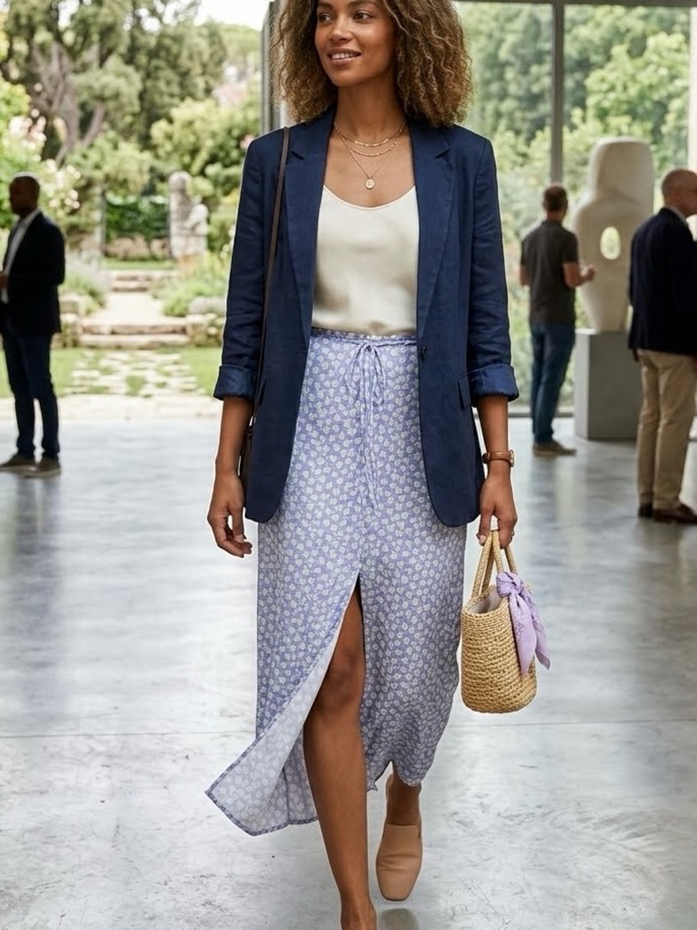 Zara floral high-waisted satin midi skirt